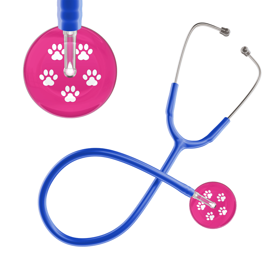 Ultrascope Single Stethoscope White Paw Hot Pink Background / Adult / Royal Blue White Paw Print Light Background Stethoscope