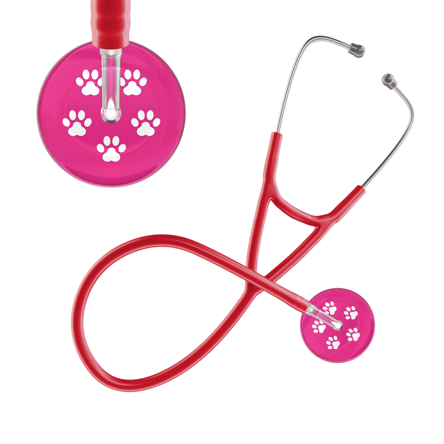 White Paw Print Light Background Cardiology Stethoscope
