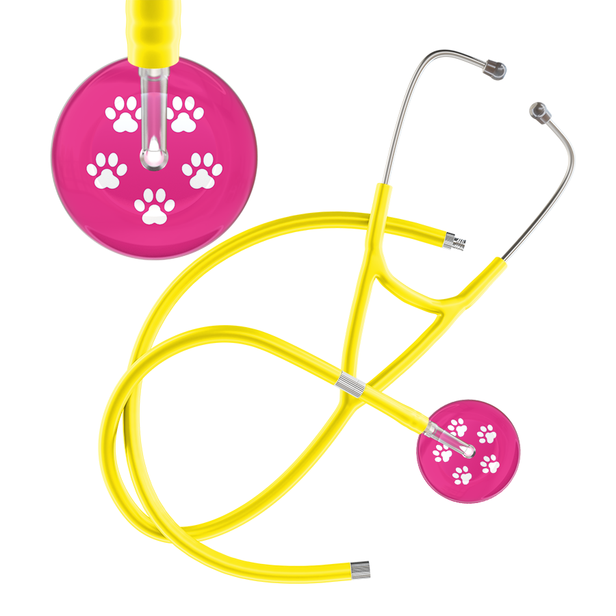 White Paw Print Light Background Cardiology Stethoscope
