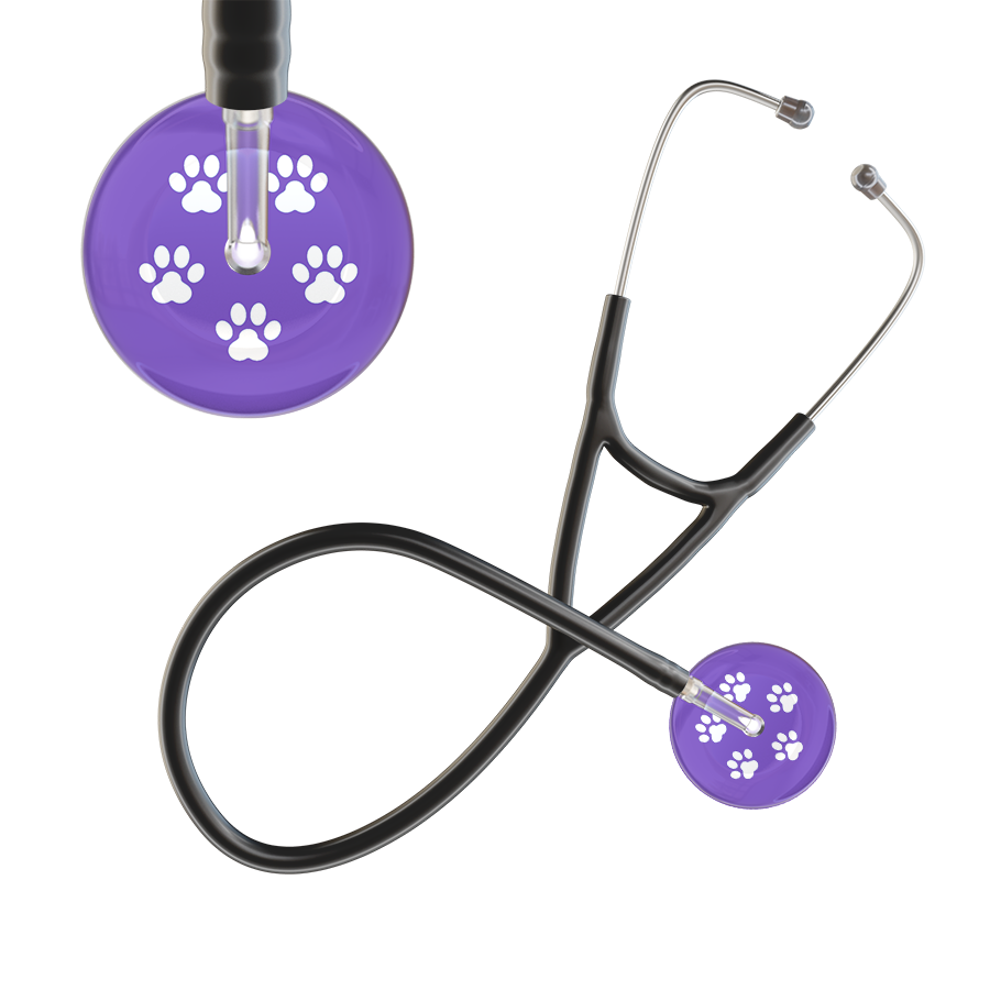 White Paw Print Light Background Cardiology Stethoscope