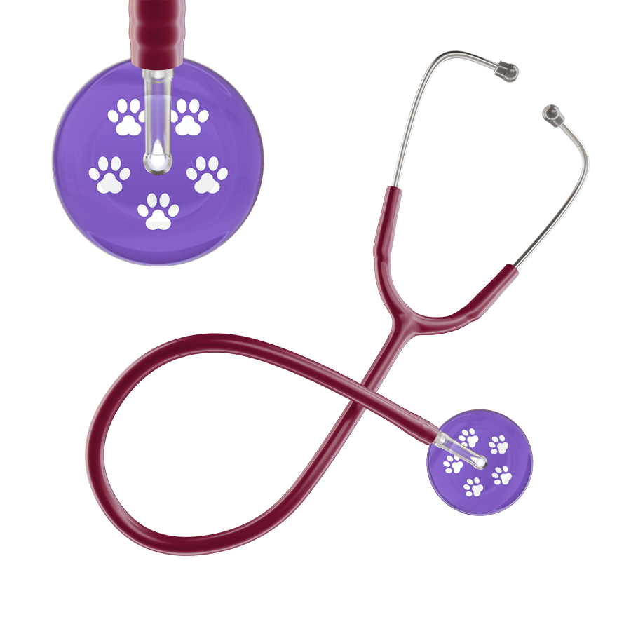 Ultrascope Single Stethoscope White Paw Lavender Background / Adult / Burgundy White Paw Print Light Background Stethoscope