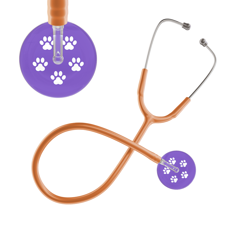 Ultrascope Single Stethoscope White Paw Lavender Background / Adult / Caramel White Paw Print Light Background Stethoscope