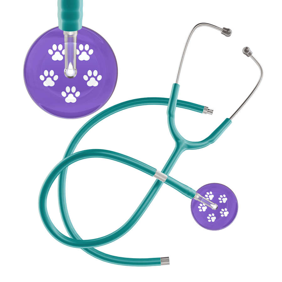 Ultrascope Single Stethoscope White Paw Lavender Background / Adult / Jade Extended Tubing White Paw Print Light Background Stethoscope