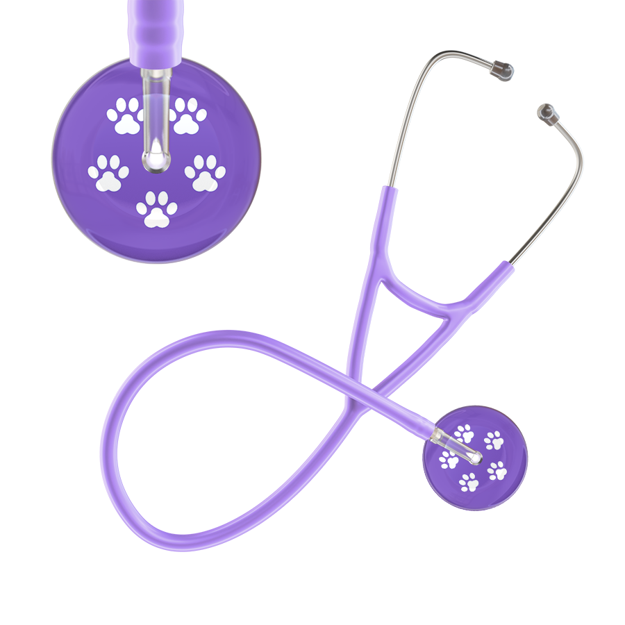 White Paw Print Light Background Cardiology Stethoscope