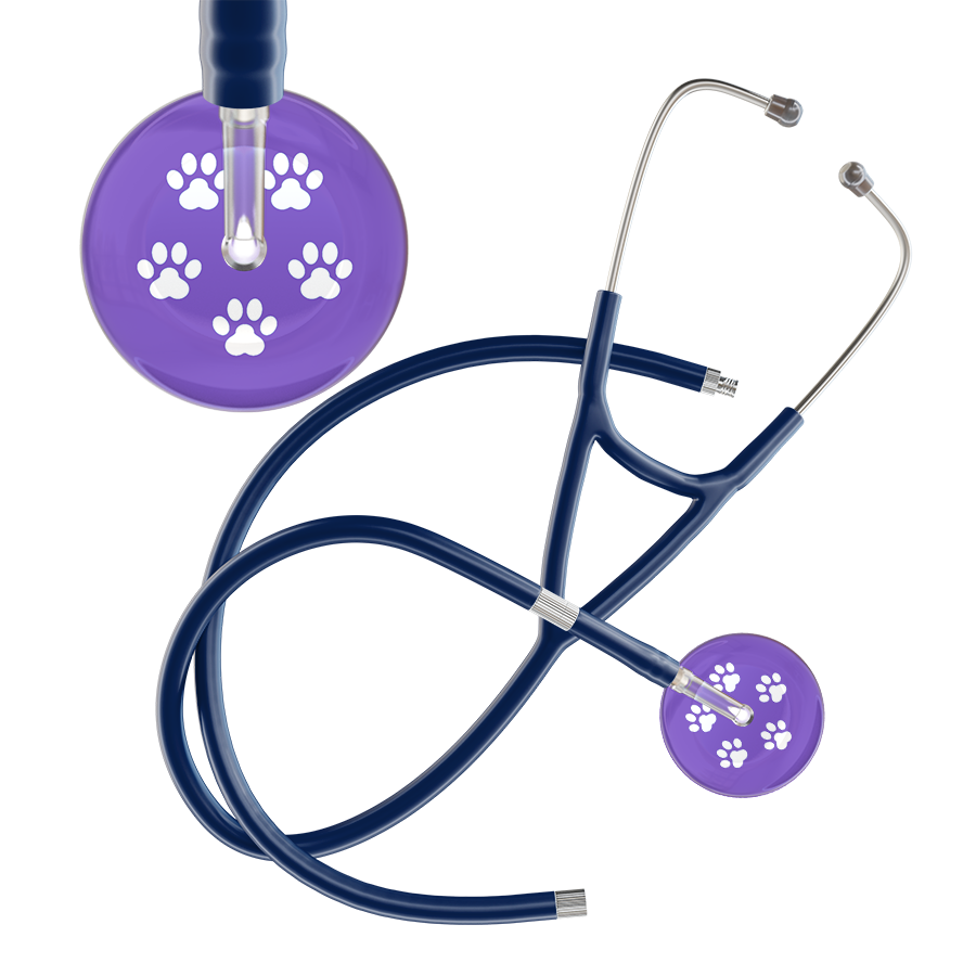 White Paw Print Light Background Cardiology Stethoscope