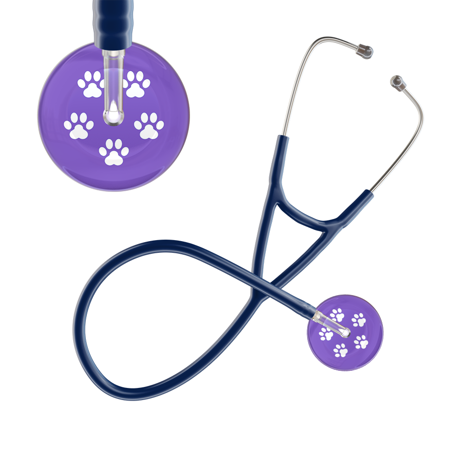 White Paw Print Light Background Cardiology Stethoscope