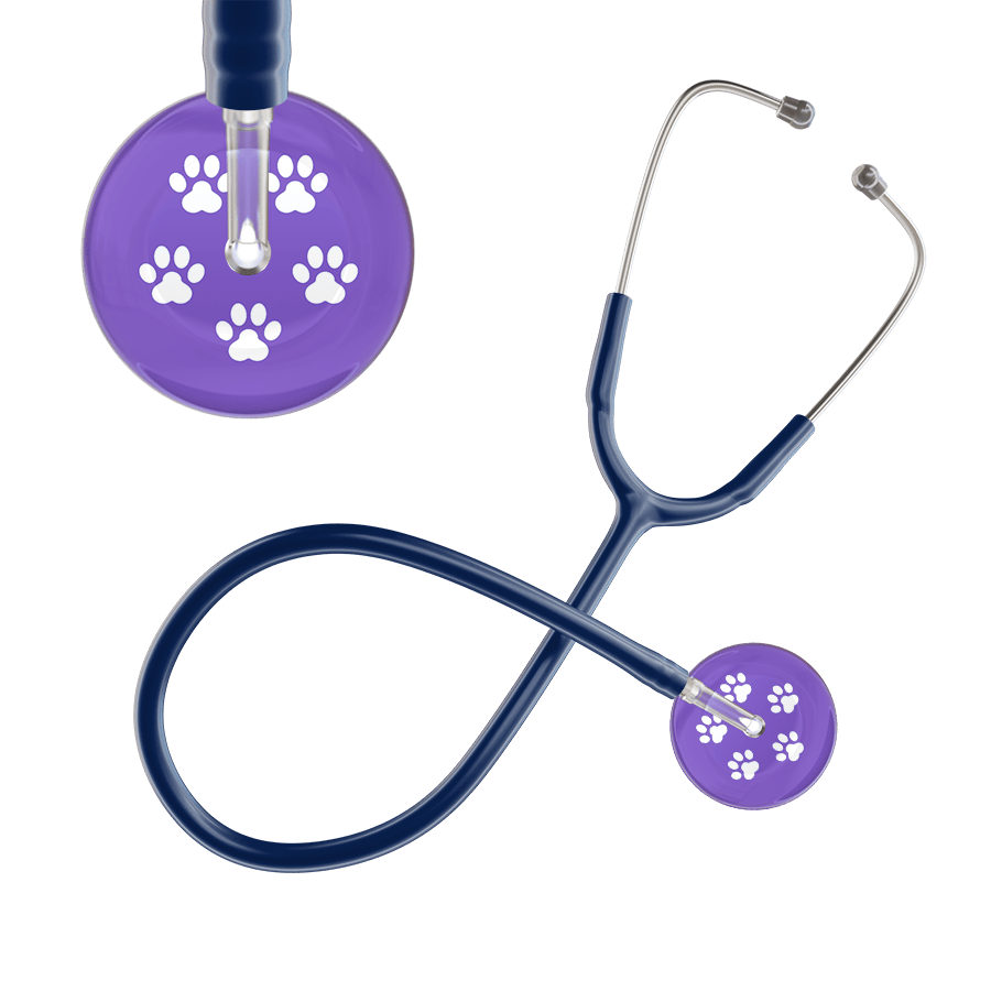 Ultrascope Single Stethoscope White Paw Lavender Background / Adult / Navy White Paw Print Light Background Stethoscope