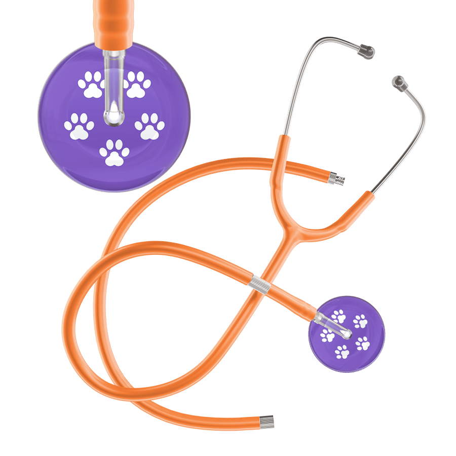 Ultrascope Single Stethoscope White Paw Lavender Background / Adult / Orange Extended Tubing White Paw Print Light Background Stethoscope