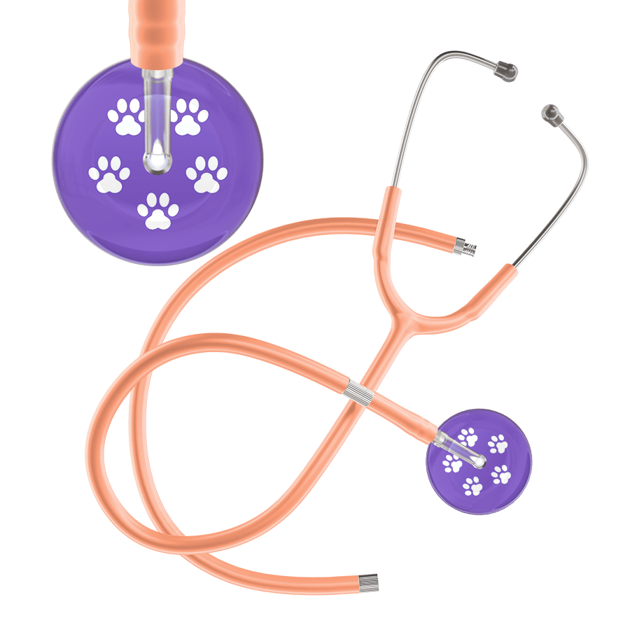 Ultrascope Single Stethoscope White Paw Lavender Background / Adult / Peach Extended Tubing White Paw Print Light Background Stethoscope