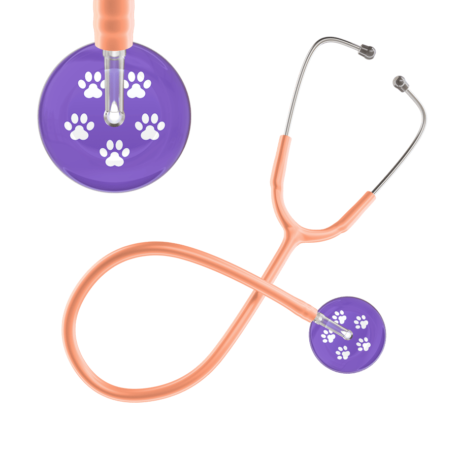 Ultrascope Single Stethoscope White Paw Lavender Background / Adult / Peach White Paw Print Light Background Stethoscope