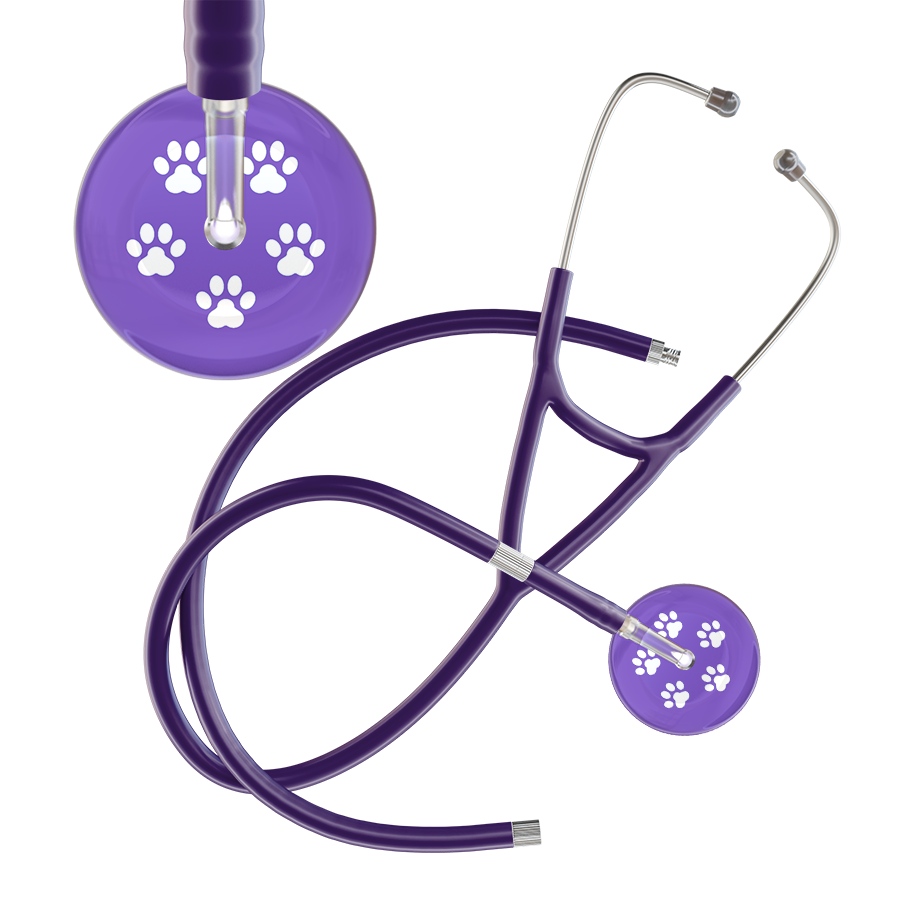 White Paw Print Light Background Cardiology Stethoscope