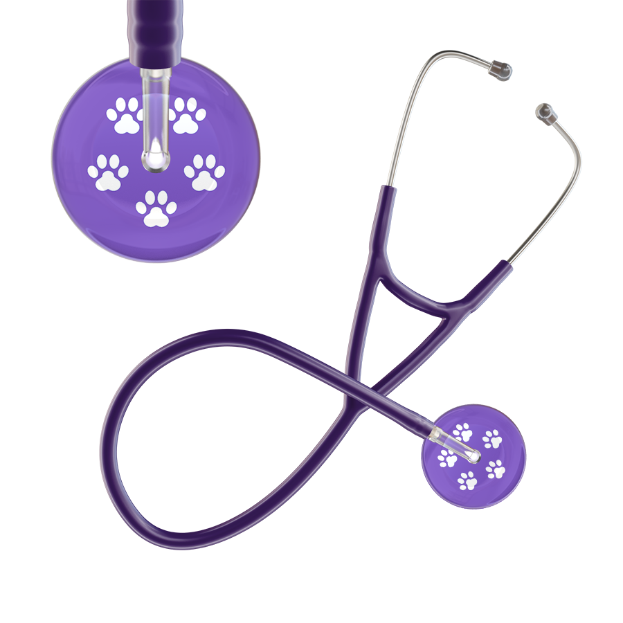 White Paw Print Light Background Cardiology Stethoscope