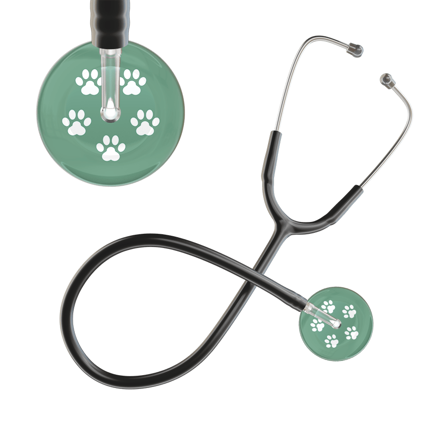 Ultrascope Single Stethoscope White Paw Sage Background / Adult / Black White Paw Print Light Background Stethoscope