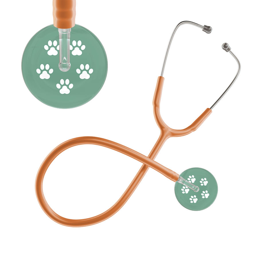 Ultrascope Single Stethoscope White Paw Sage Background / Adult / Caramel White Paw Print Light Background Stethoscope