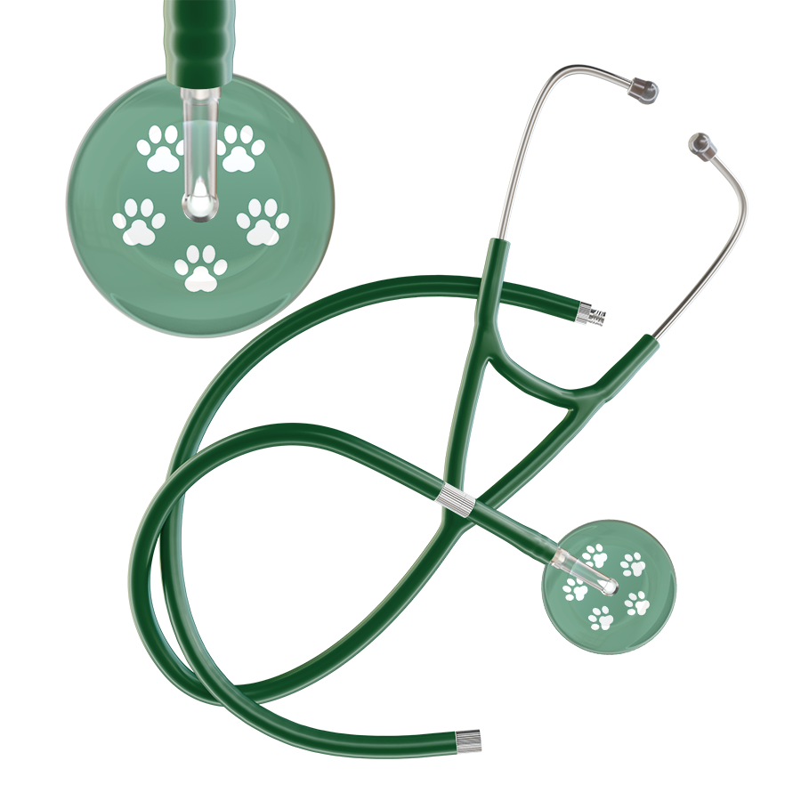 White Paw Print Light Background Cardiology Stethoscope
