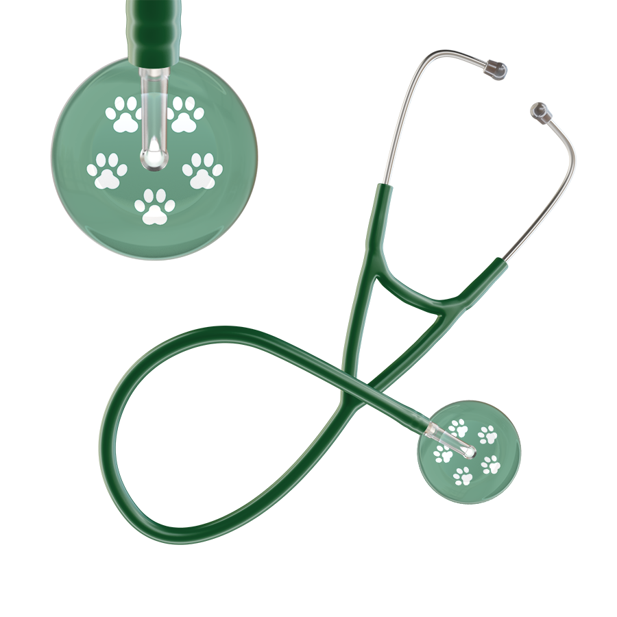 White Paw Print Light Background Cardiology Stethoscope