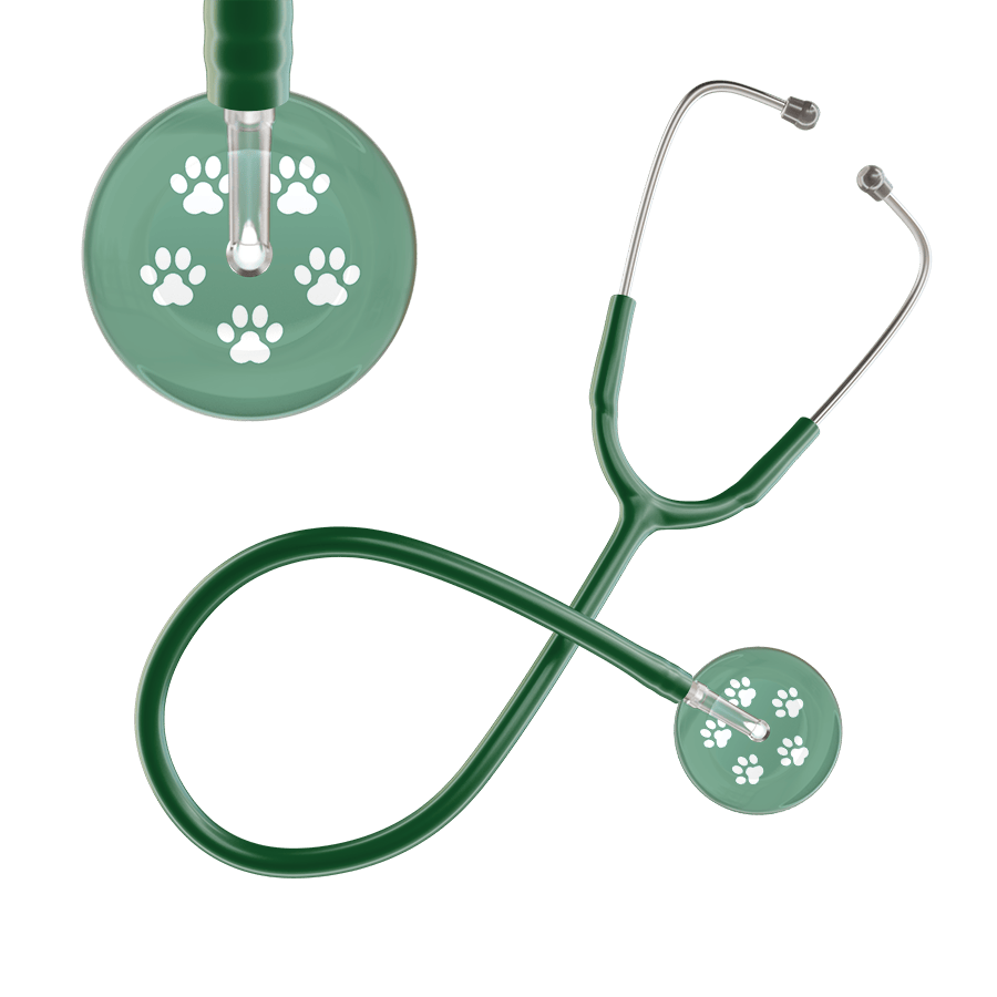 Ultrascope Single Stethoscope White Paw Sage Background / Adult / Dark Green White Paw Print Light Background Stethoscope