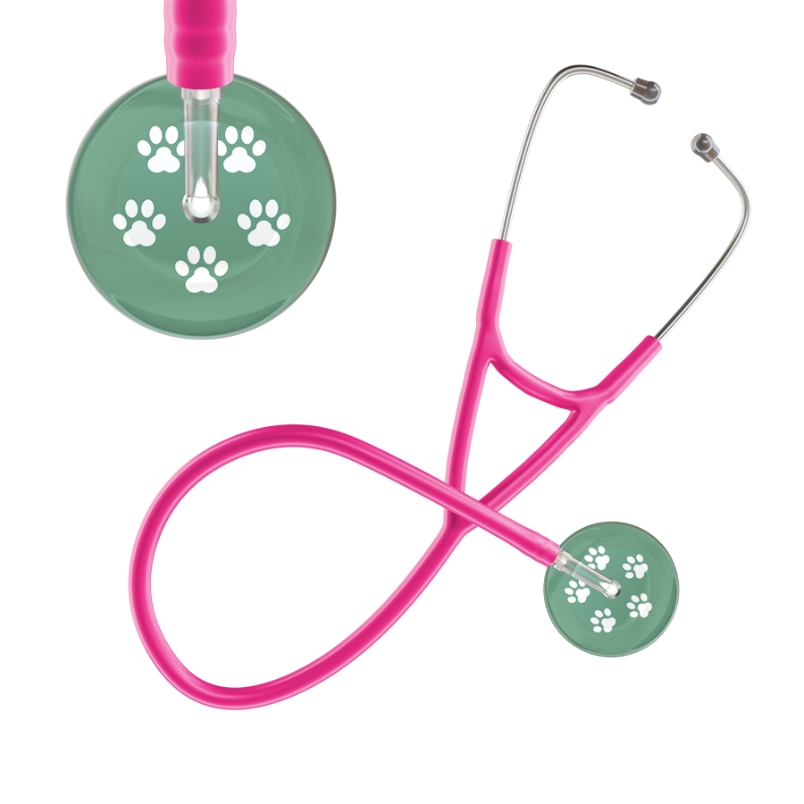 White Paw Print Light Background Cardiology Stethoscope