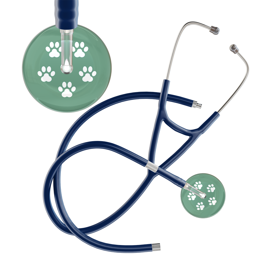 White Paw Print Light Background Cardiology Stethoscope