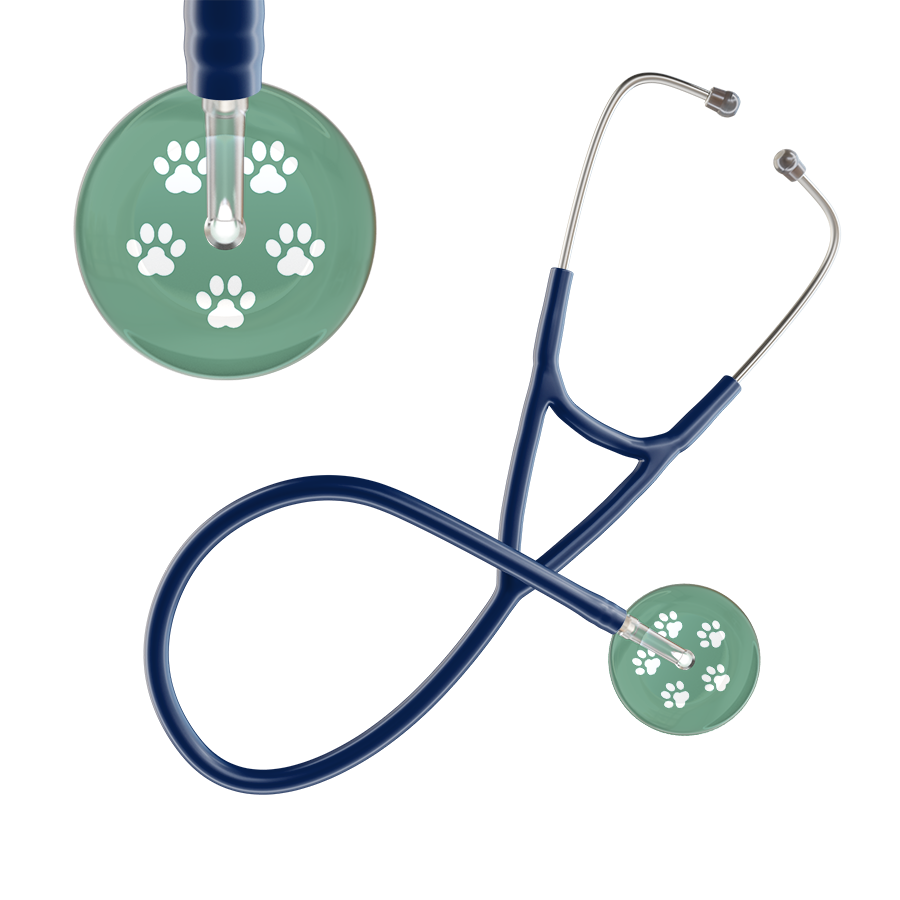 White Paw Print Light Background Cardiology Stethoscope