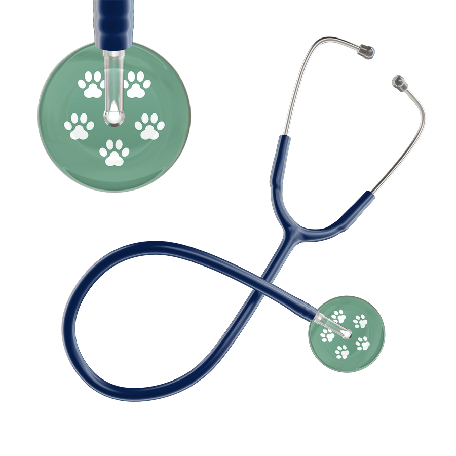 Ultrascope Single Stethoscope White Paw Sage Background / Adult / Navy White Paw Print Light Background Stethoscope