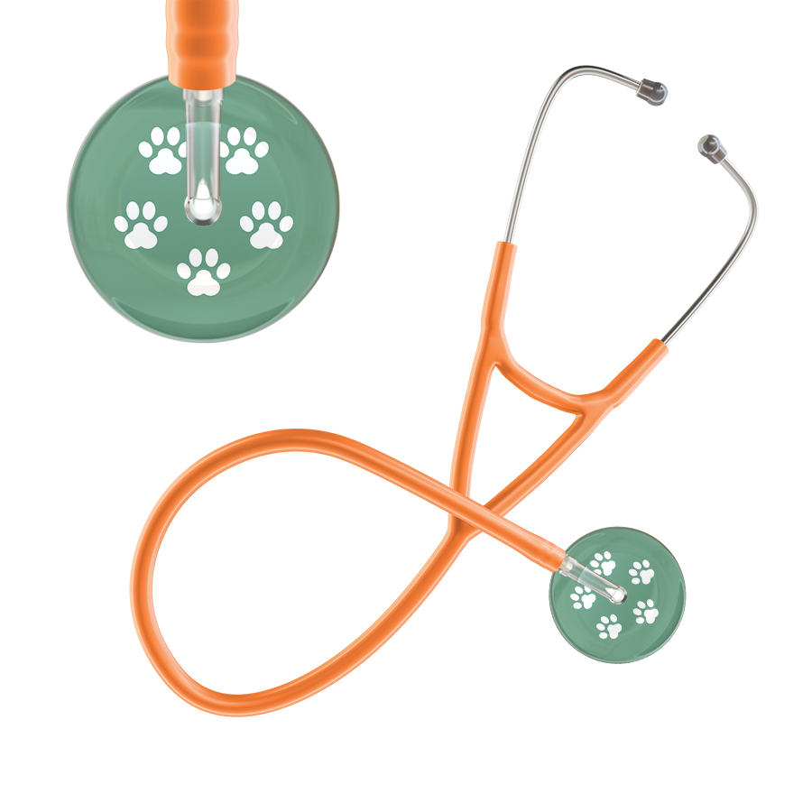 White Paw Print Light Background Cardiology Stethoscope