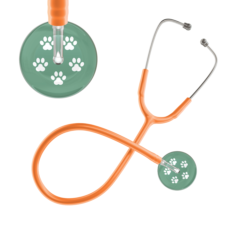Ultrascope Single Stethoscope White Paw Sage Background / Adult / Orange White Paw Print Light Background Stethoscope