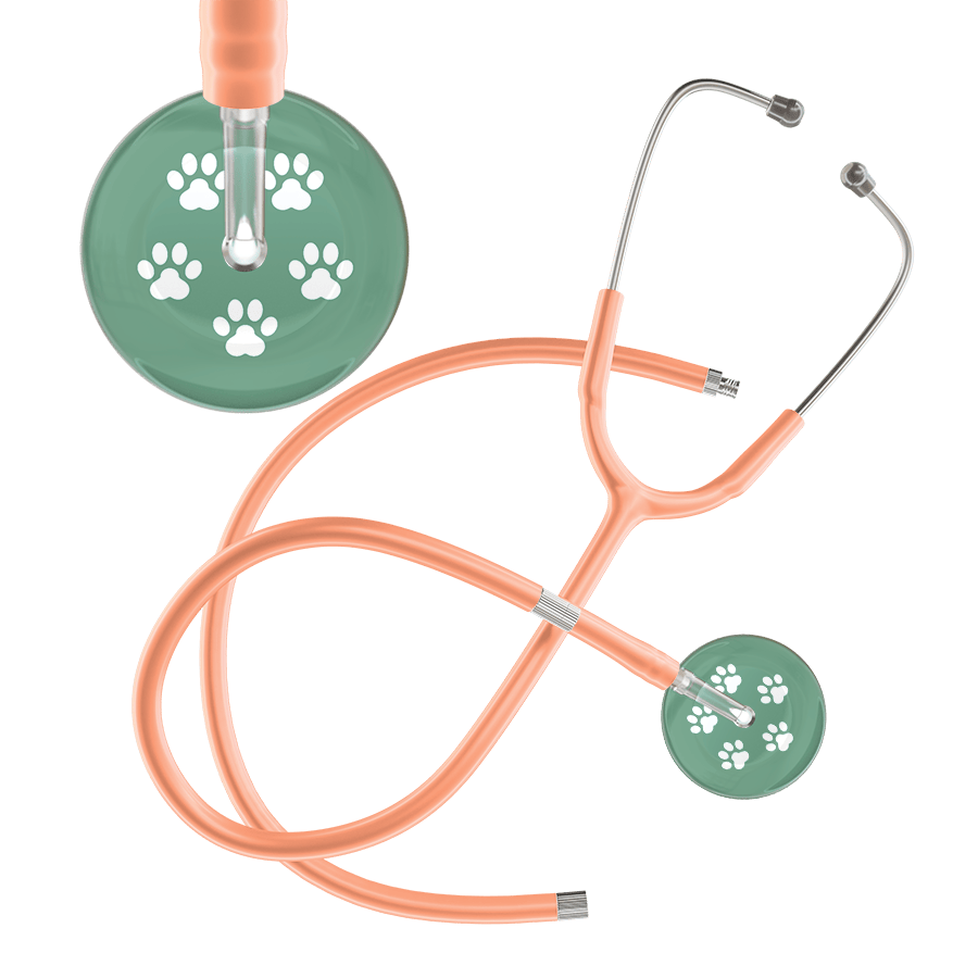 Ultrascope Single Stethoscope White Paw Sage Background / Adult / Peach Extended Tubing White Paw Print Light Background Stethoscope