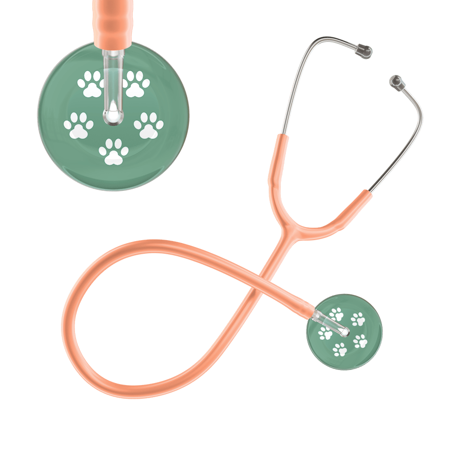 Ultrascope Single Stethoscope White Paw Sage Background / Adult / Peach White Paw Print Light Background Stethoscope