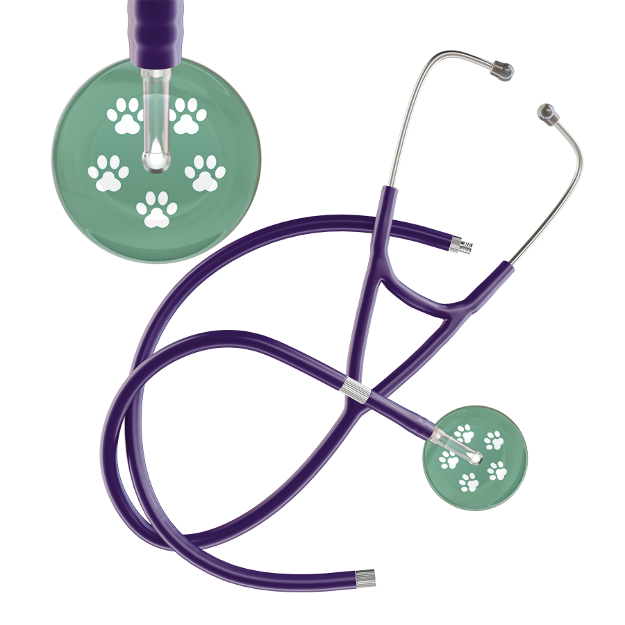 White Paw Print Light Background Cardiology Stethoscope