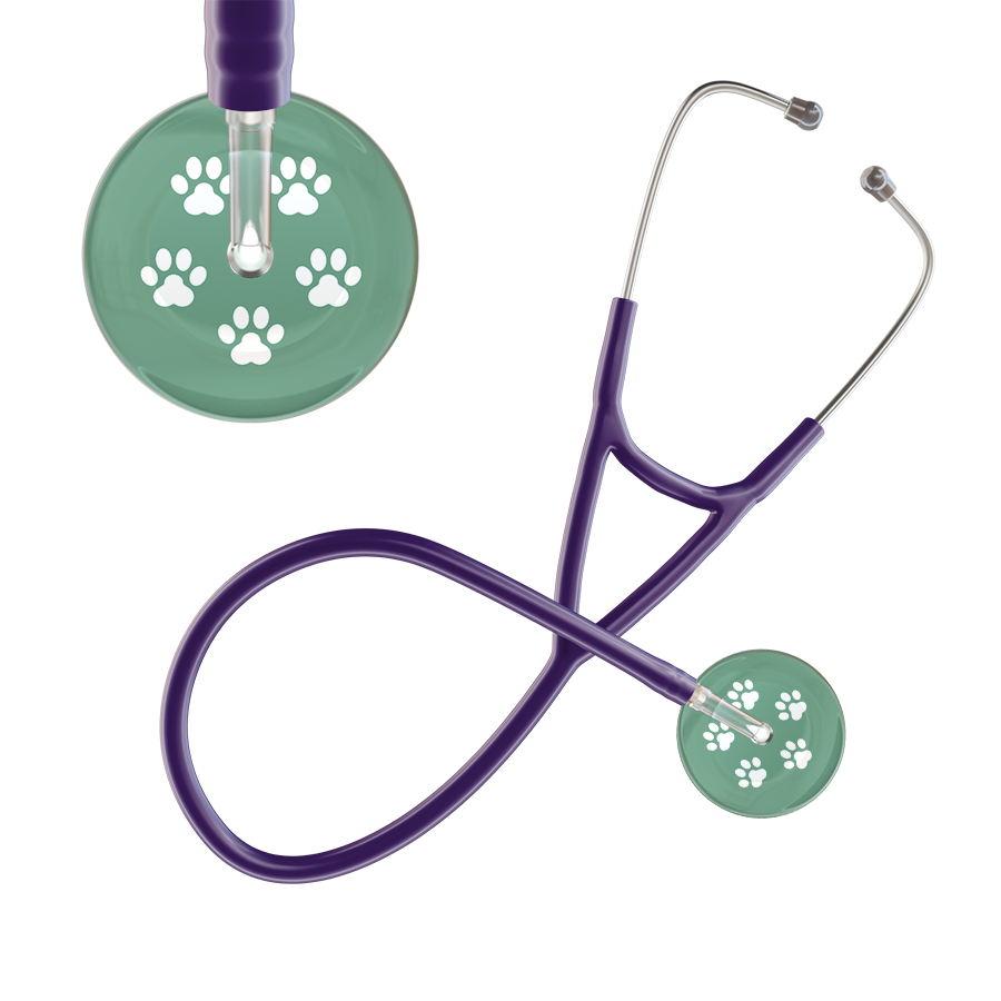 White Paw Print Light Background Cardiology Stethoscope