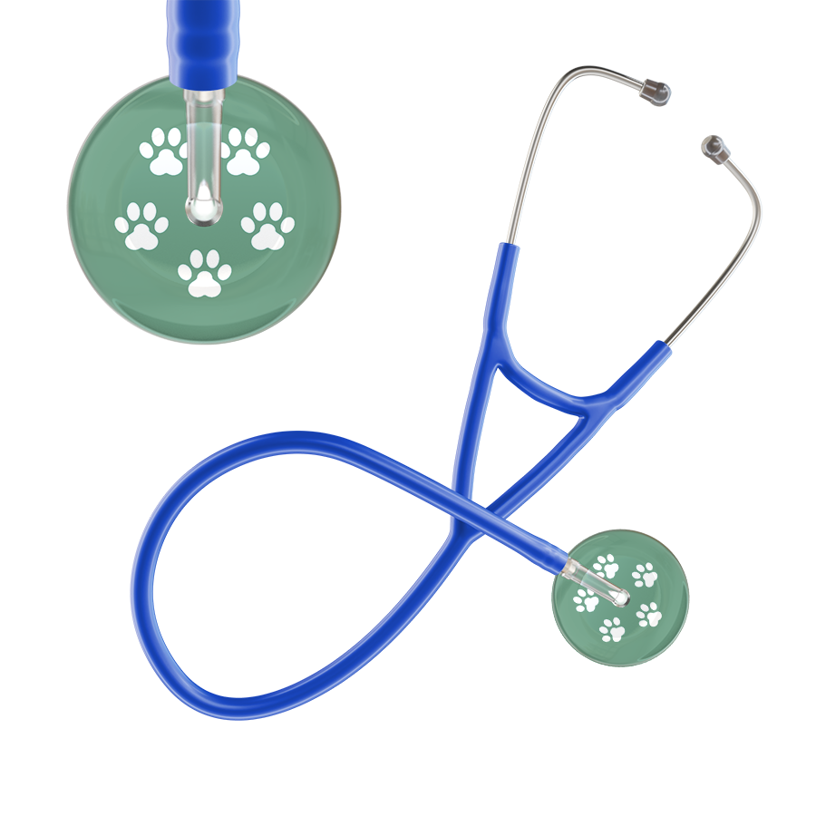 White Paw Print Light Background Cardiology Stethoscope