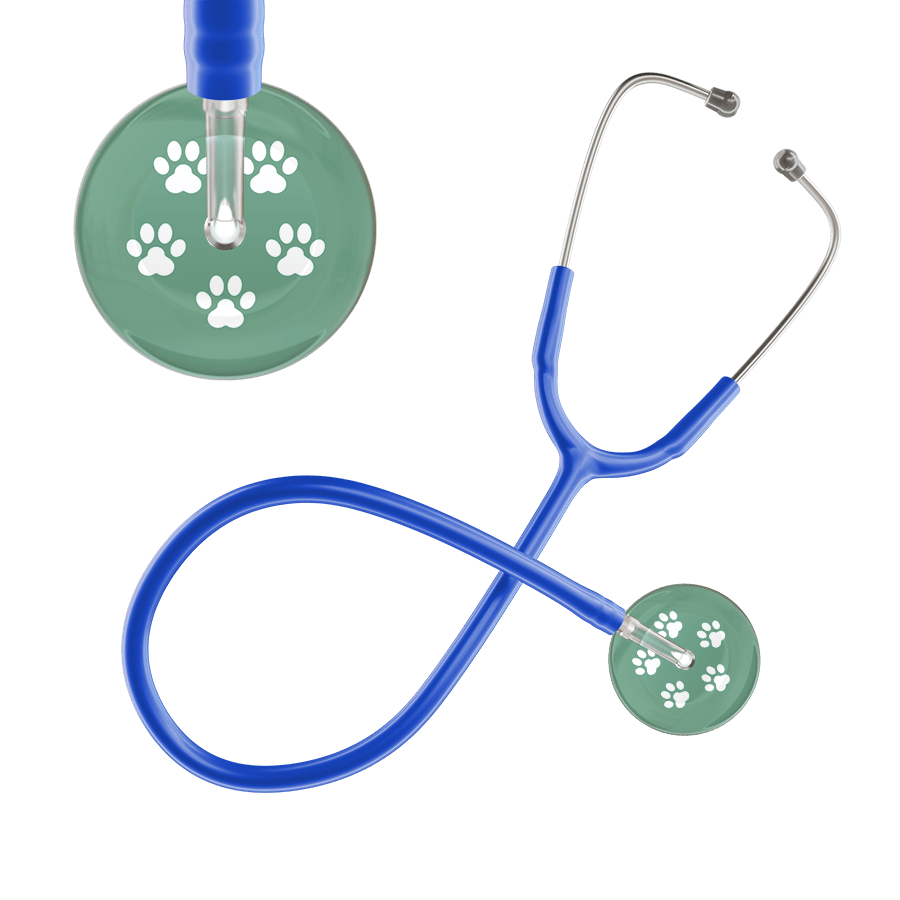Ultrascope Single Stethoscope White Paw Sage Background / Adult / Royal Blue White Paw Print Light Background Stethoscope