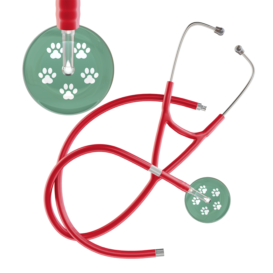White Paw Print Light Background Cardiology Stethoscope