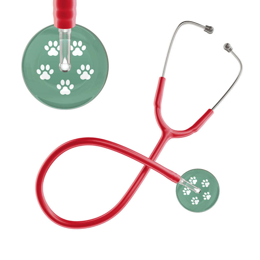 Ultrascope Single Stethoscope White Paw Sage Background / Adult / Red White Paw Print Light Background Stethoscope