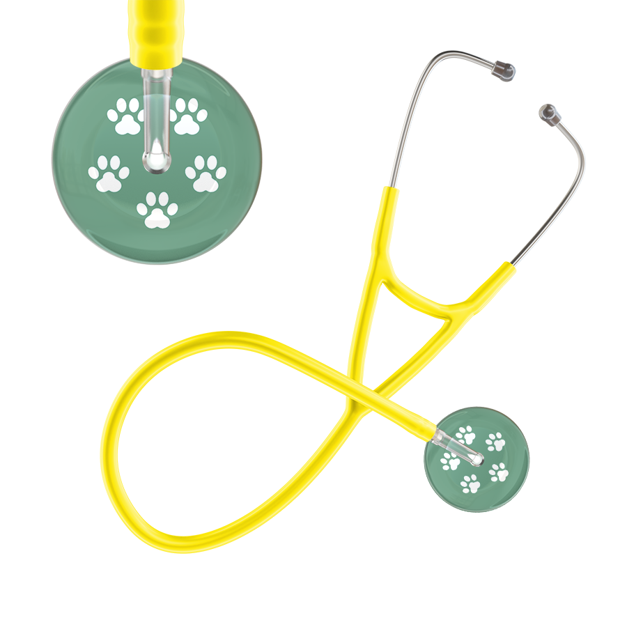 White Paw Print Light Background Cardiology Stethoscope