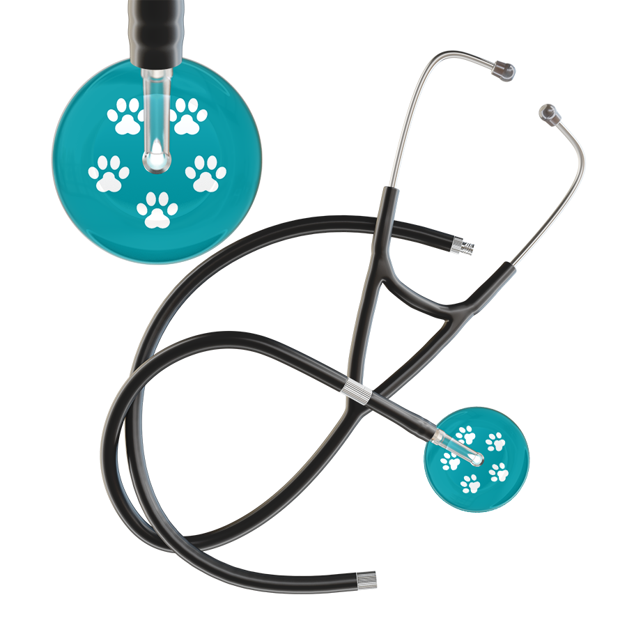 White Paw Print Dark Background Cardiology Stethoscope