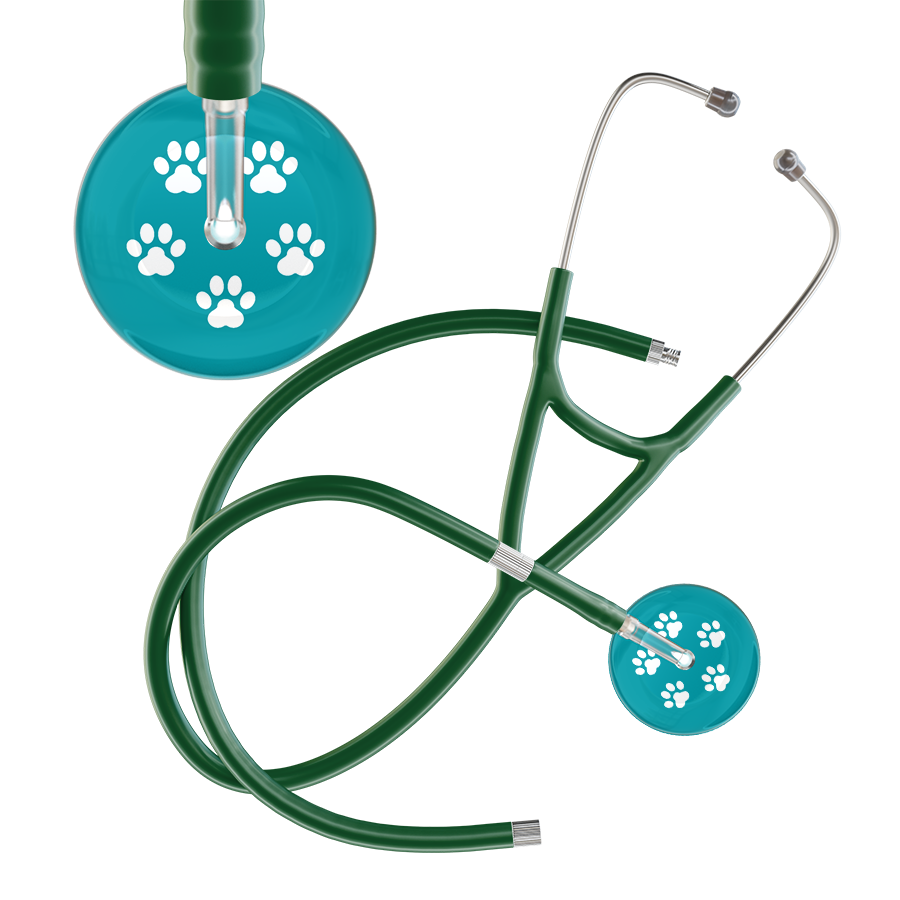 White Paw Print Dark Background Cardiology Stethoscope