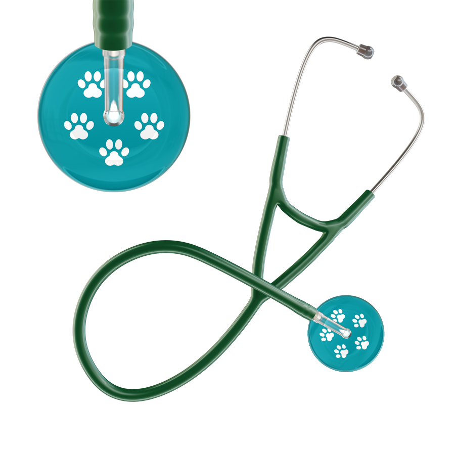 White Paw Print Dark Background Cardiology Stethoscope