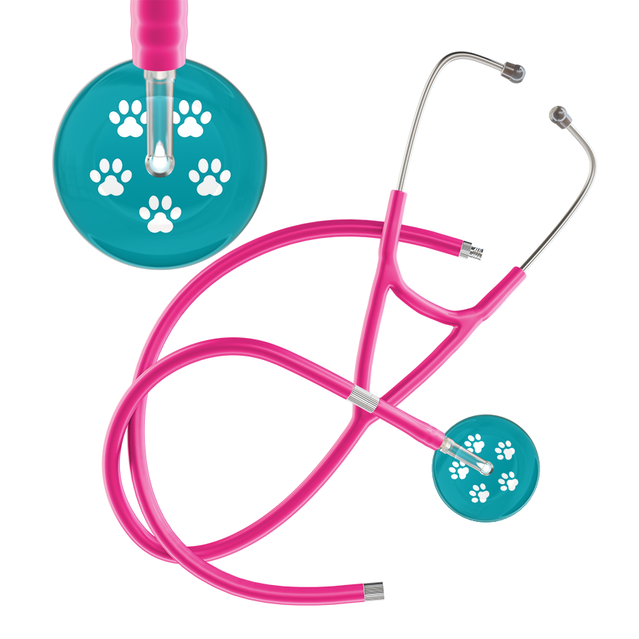 White Paw Print Dark Background Cardiology Stethoscope