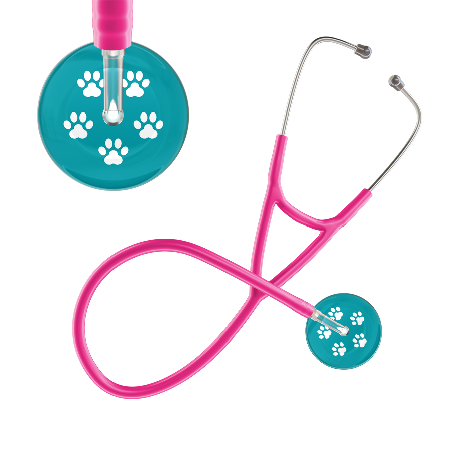 White Paw Print Dark Background Cardiology Stethoscope