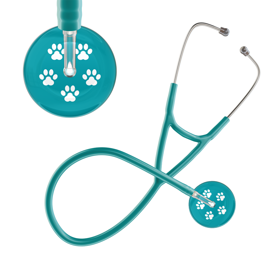 White Paw Print Dark Background Cardiology Stethoscope
