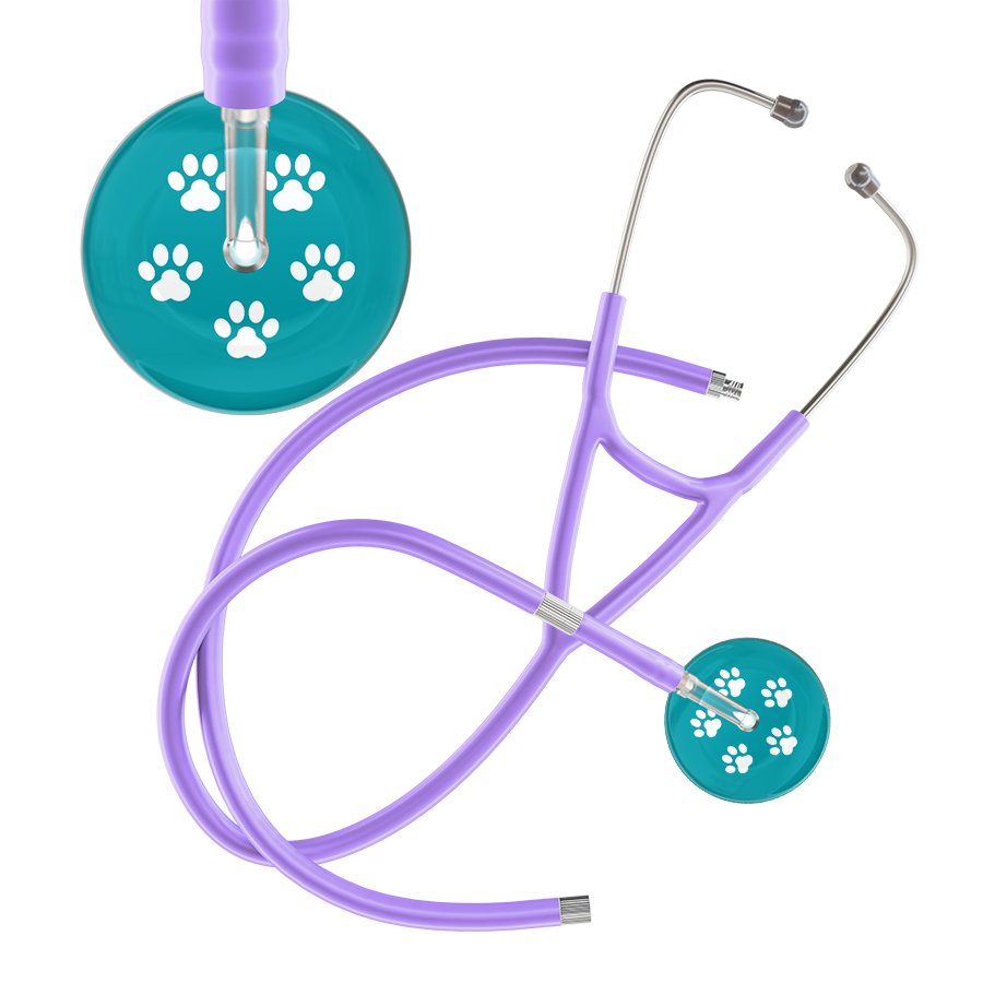 White Paw Print Dark Background Cardiology Stethoscope