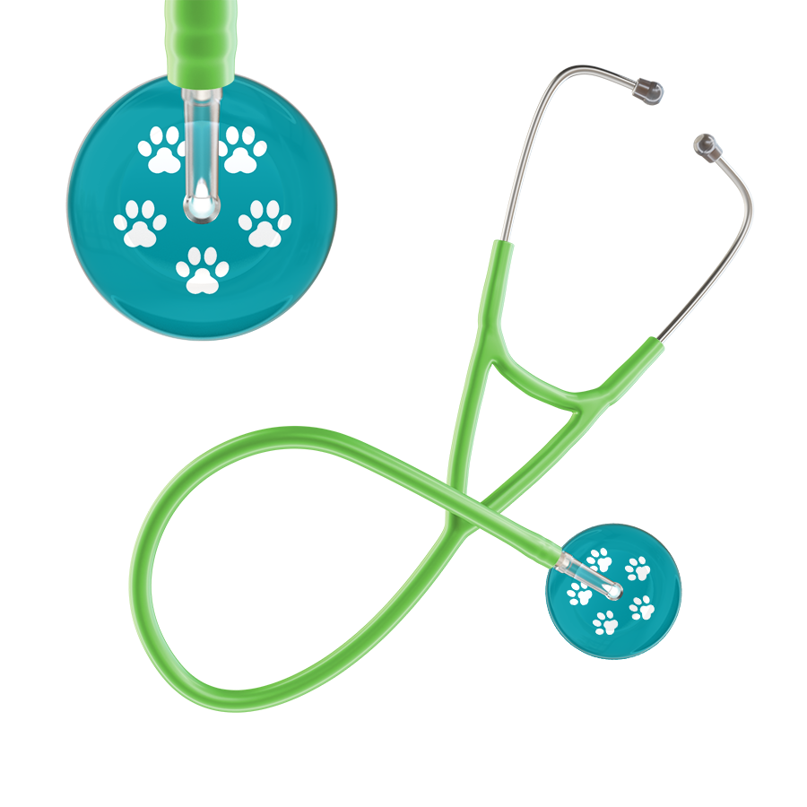 White Paw Print Dark Background Cardiology Stethoscope