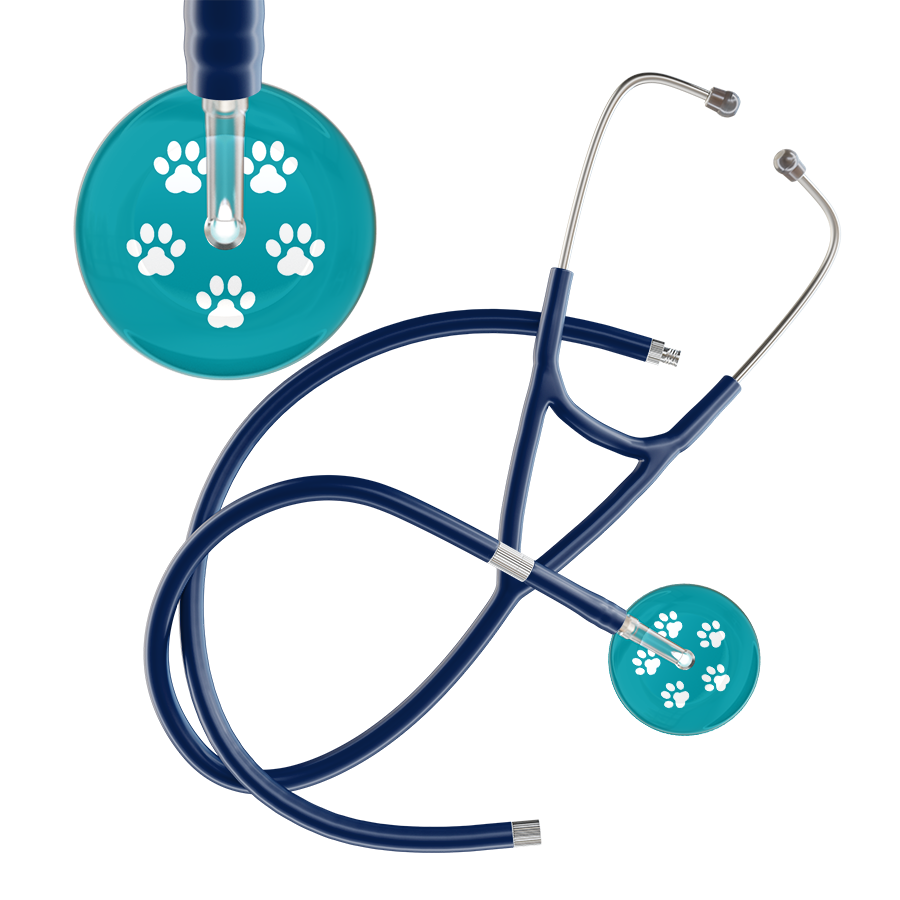 White Paw Print Dark Background Cardiology Stethoscope