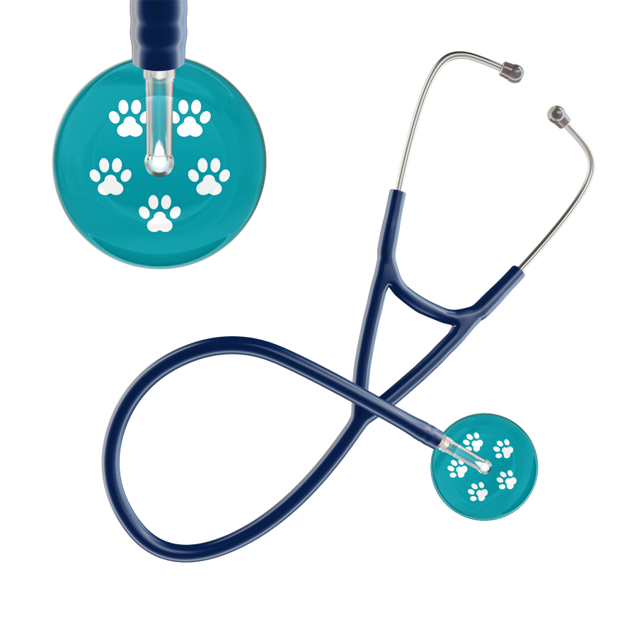 White Paw Print Dark Background Cardiology Stethoscope