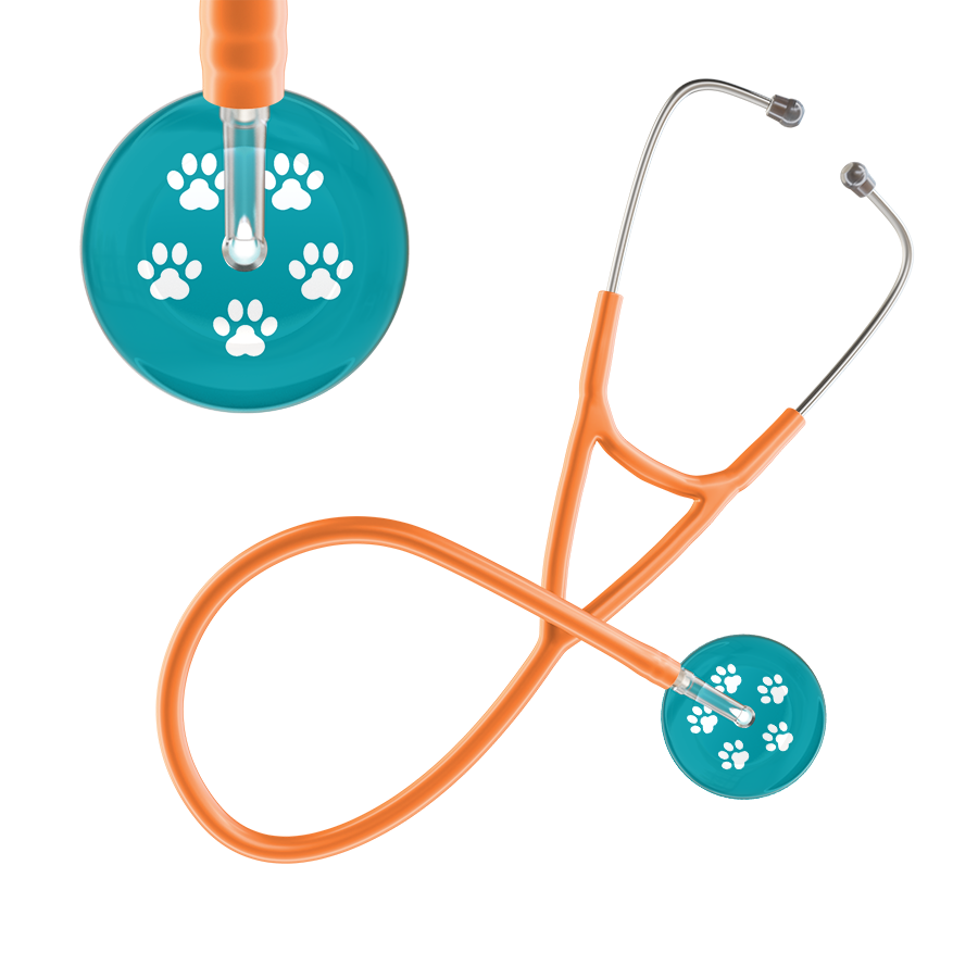 White Paw Print Dark Background Cardiology Stethoscope