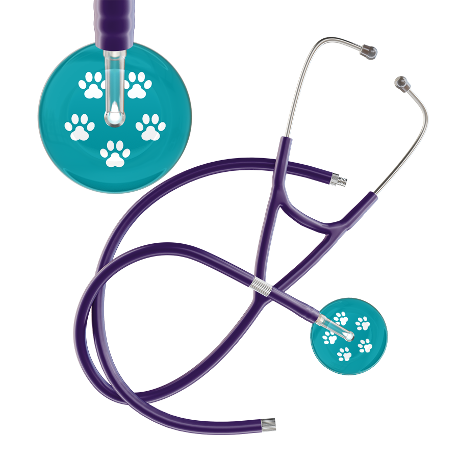 White Paw Print Dark Background Cardiology Stethoscope
