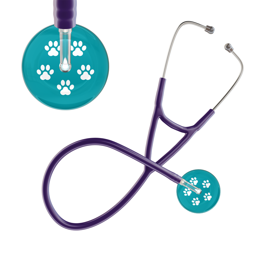 White Paw Print Dark Background Cardiology Stethoscope