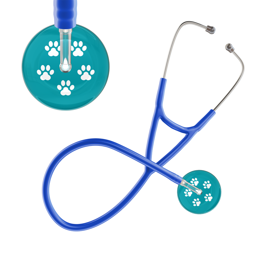 White Paw Print Dark Background Cardiology Stethoscope
